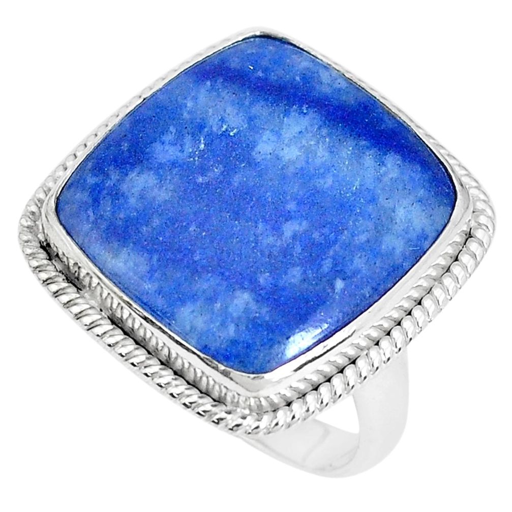 16.17cts natural blue quartz palm stone silver solitaire ring size 8.5 p27836