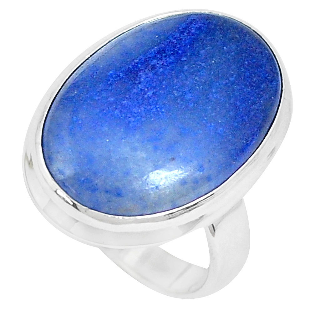 925 silver natural blue quartz palm stone oval solitaire ring size 6.5 p27837