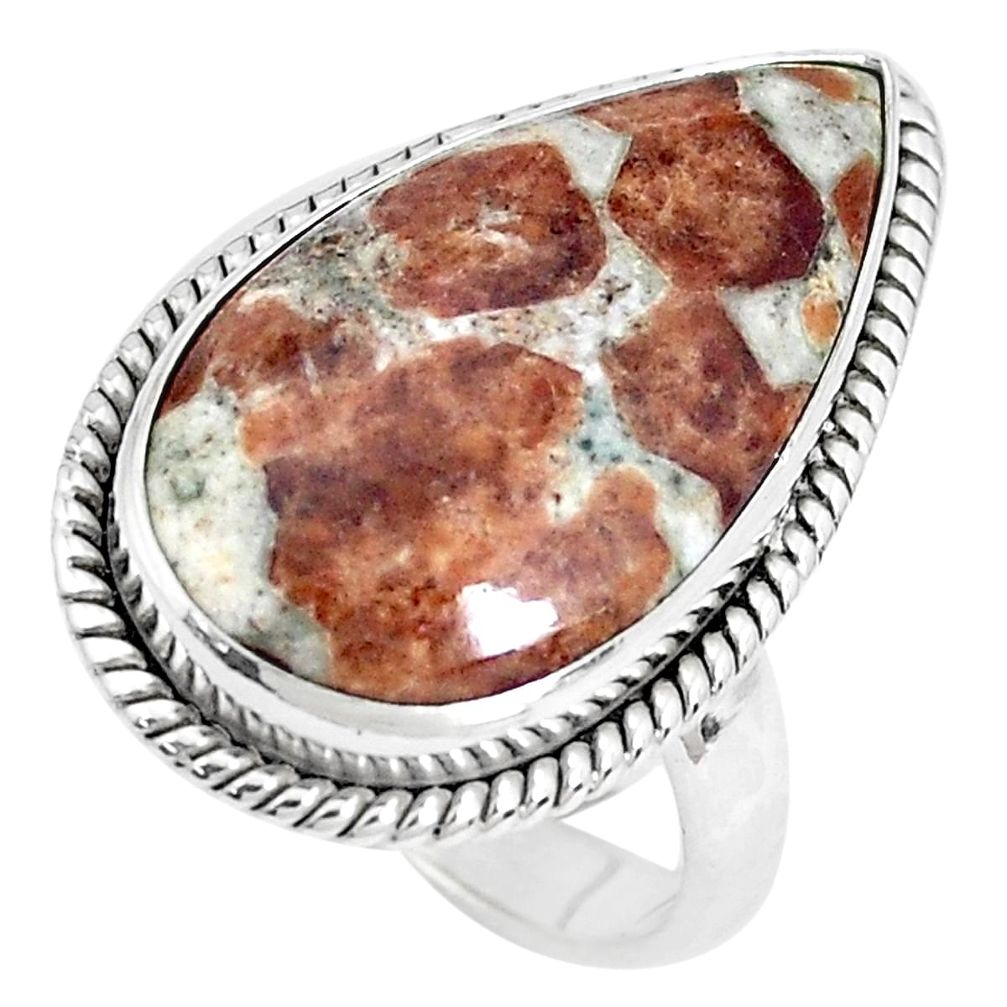 Natural garnet in limestone spessartine 925 silver solitaire ring size 7 p27843