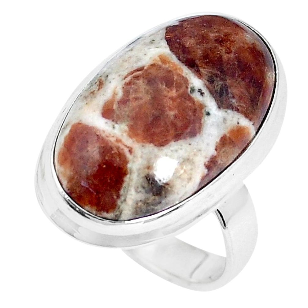 Natural garnet in limestone spessartine silver solitaire ring size 6.5 p27851