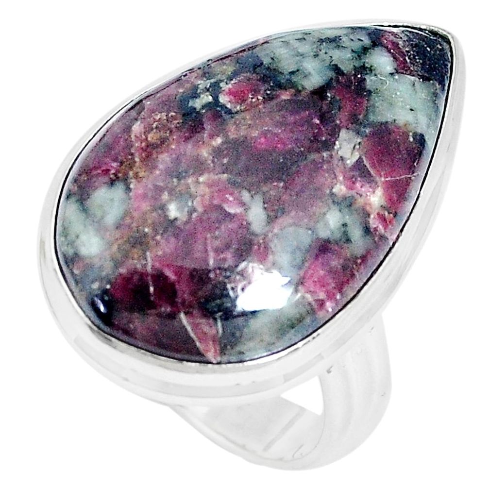 19.82cts natural pink eudialyte 925 silver solitaire ring size 8.5 p27911