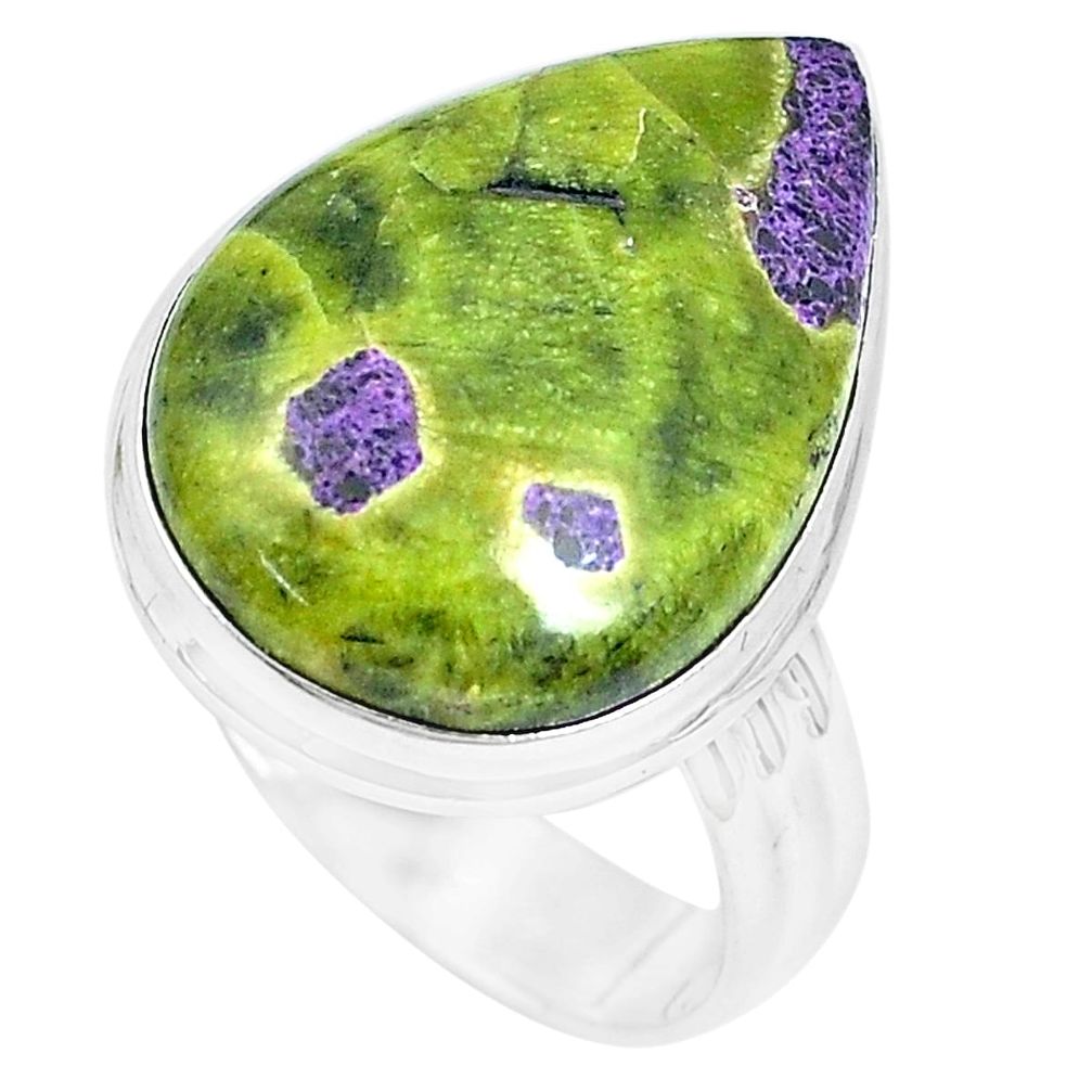 Natural atlantisite stichtite-serpentine silver solitaire ring size 9 p27918