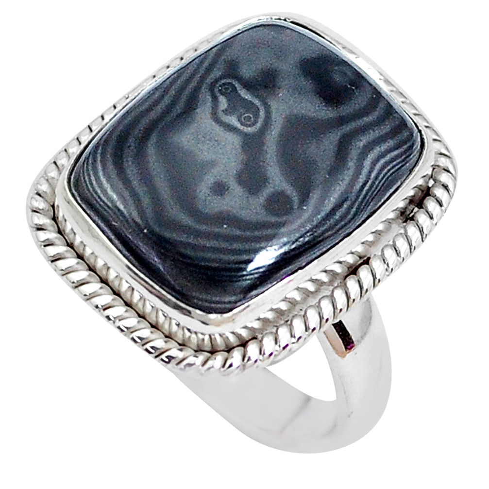 13.85cts natural black psilomelane 925 silver solitaire ring size 6 p27936