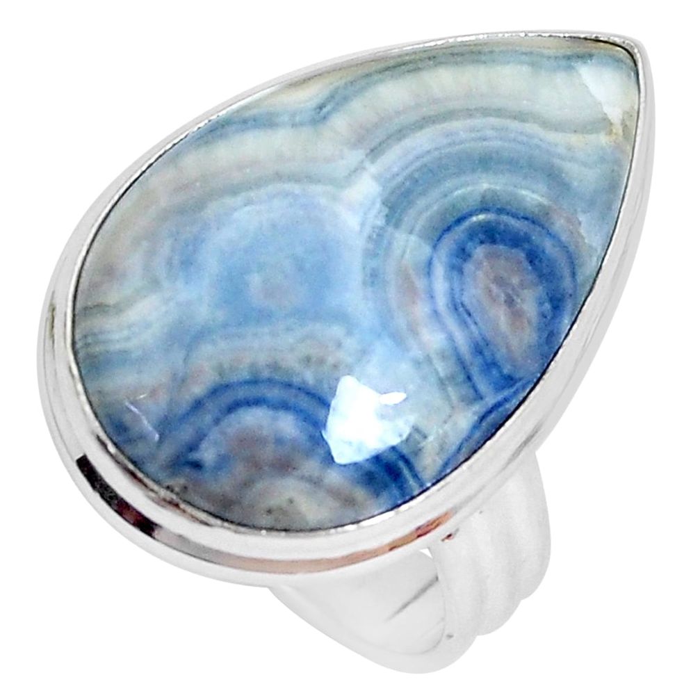 925 silver natural blue scheelite (lapis lace onyx) solitaire ring size 9 p27948