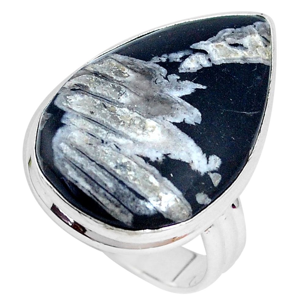 18.70cts natural black banded oil shale silver solitaire ring size 9.5 p27956