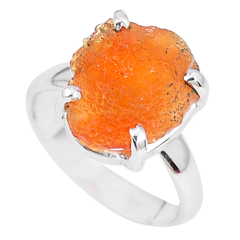 6.26cts natural orange mexican fire opal 925 silver solitaire ring size 6 p28045