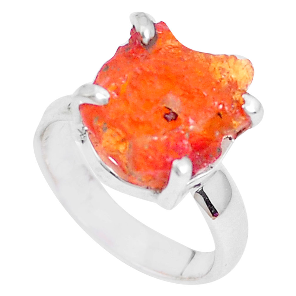 925 silver 5.22cts natural orange mexican fire opal solitaire ring size 5 p28048