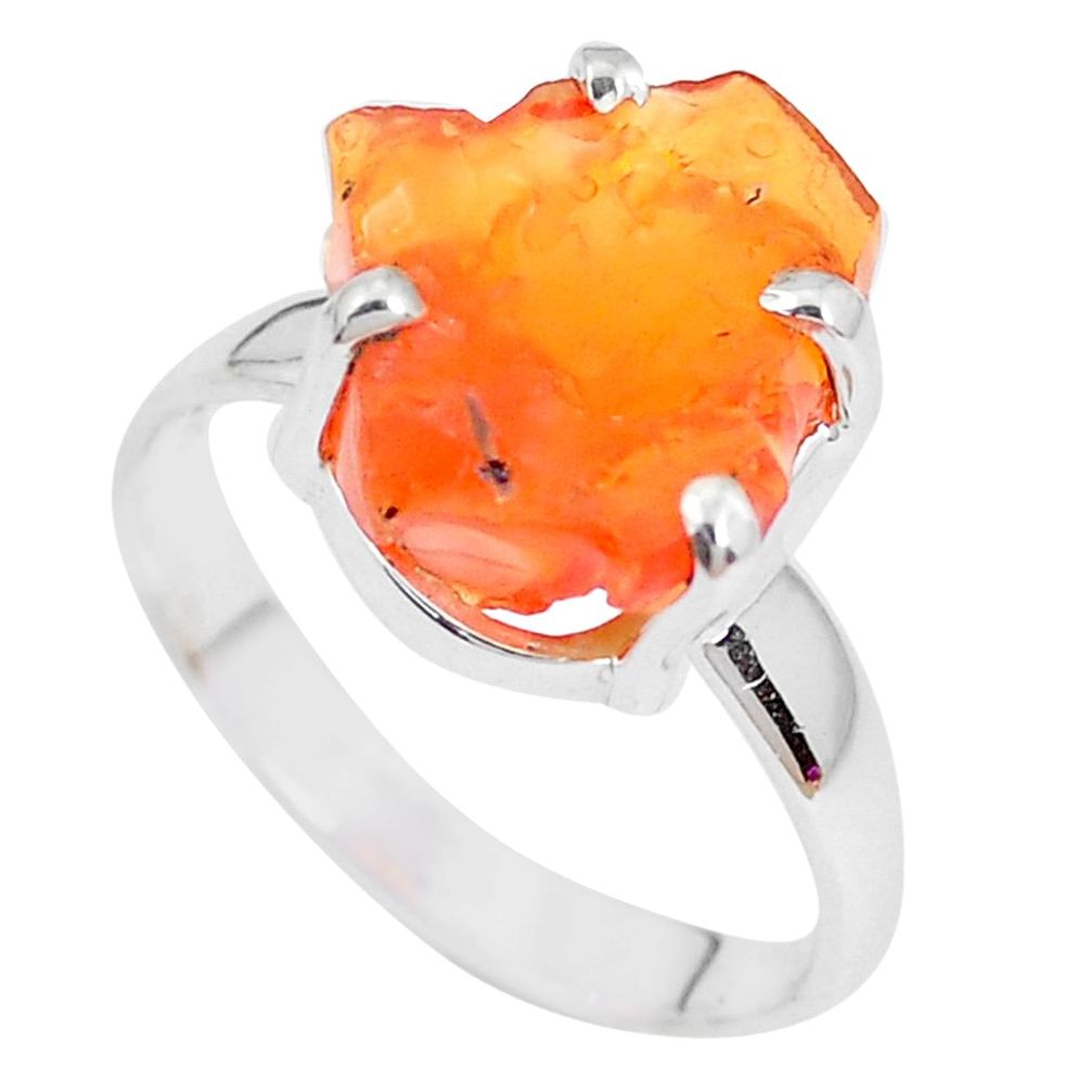 5.63cts natural orange mexican fire opal 925 silver solitaire ring size 9 p28065
