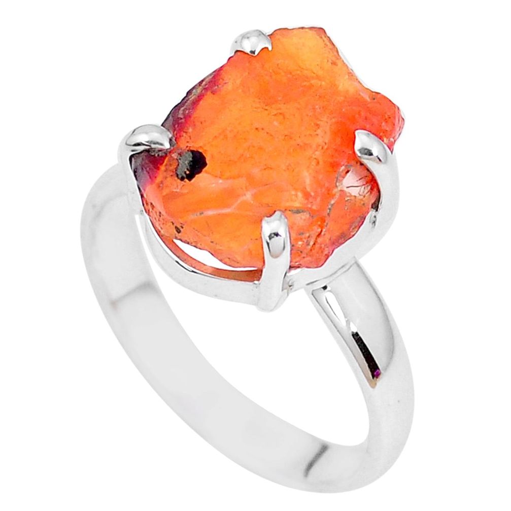 925 silver 6.39cts natural orange mexican fire opal solitaire ring size 9 p28069