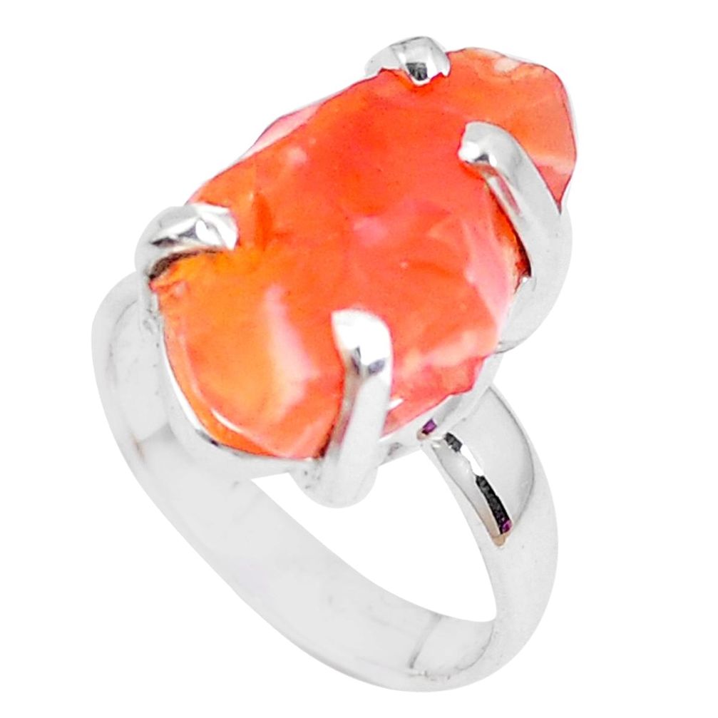 Natural orange mexican fire opal 925 silver solitaire ring size 4.5 p28077