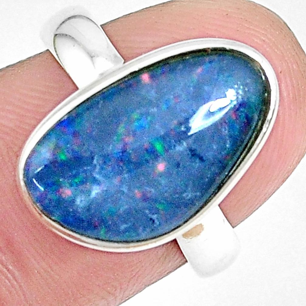 5.11cts natural blue australian opal triplet silver solitaire ring size 7 p28372