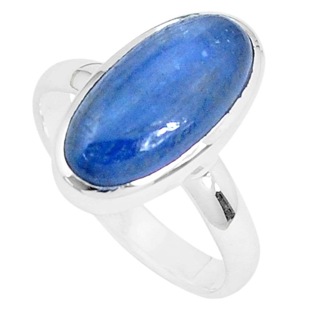 4.69cts natural blue kyanite 925 sterling silver solitaire ring size 8 p28406