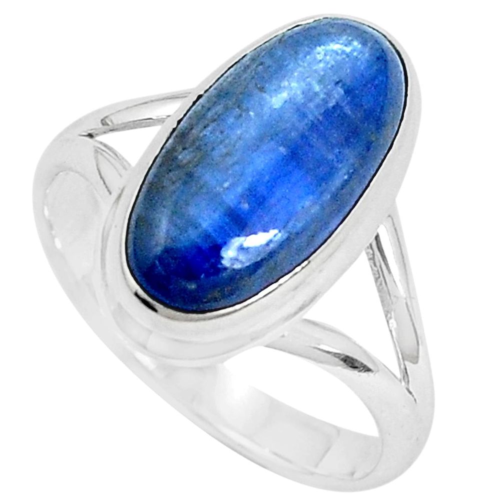 5.31cts natural blue kyanite 925 sterling silver solitaire ring size 9 p28415