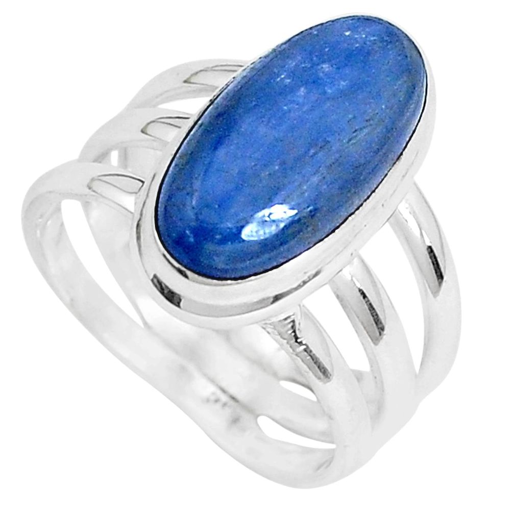 5.51cts natural blue kyanite 925 sterling silver solitaire ring size 7.5 p28417