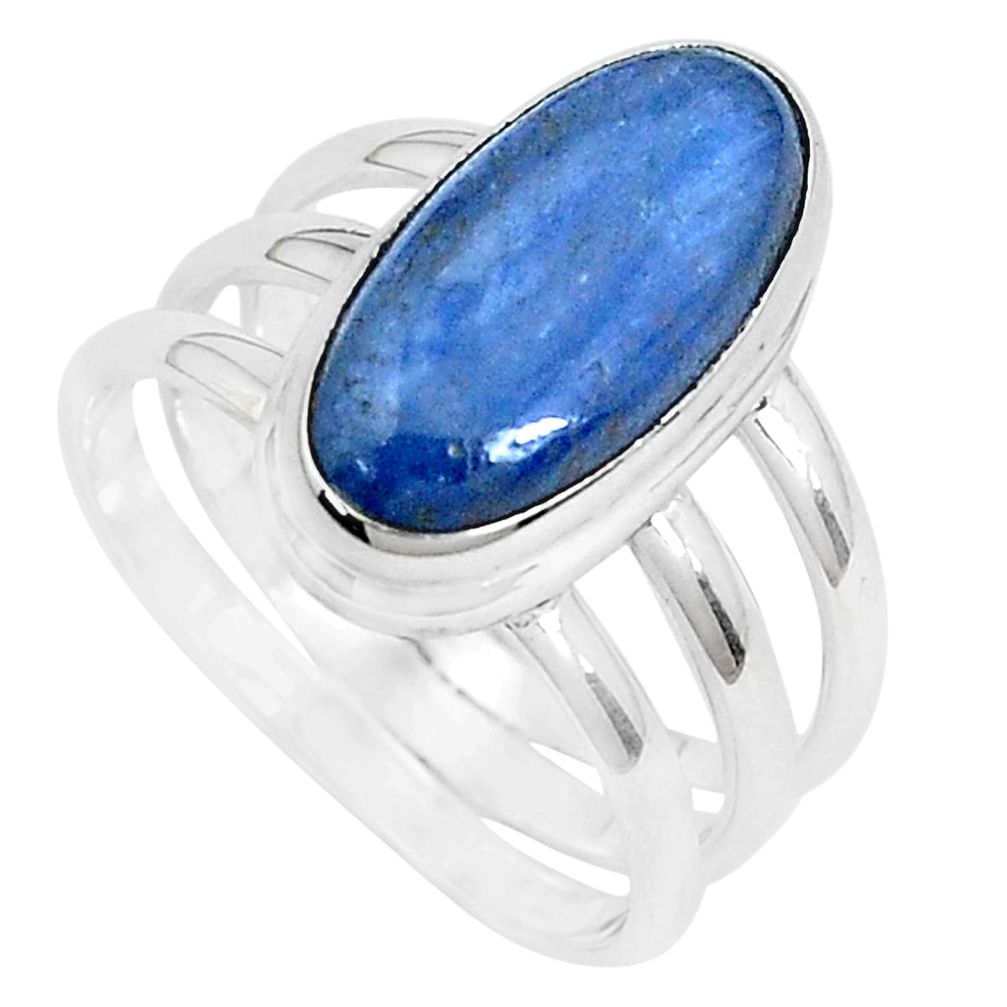 5.18cts natural blue kyanite 925 sterling silver solitaire ring size 8.5 p28420