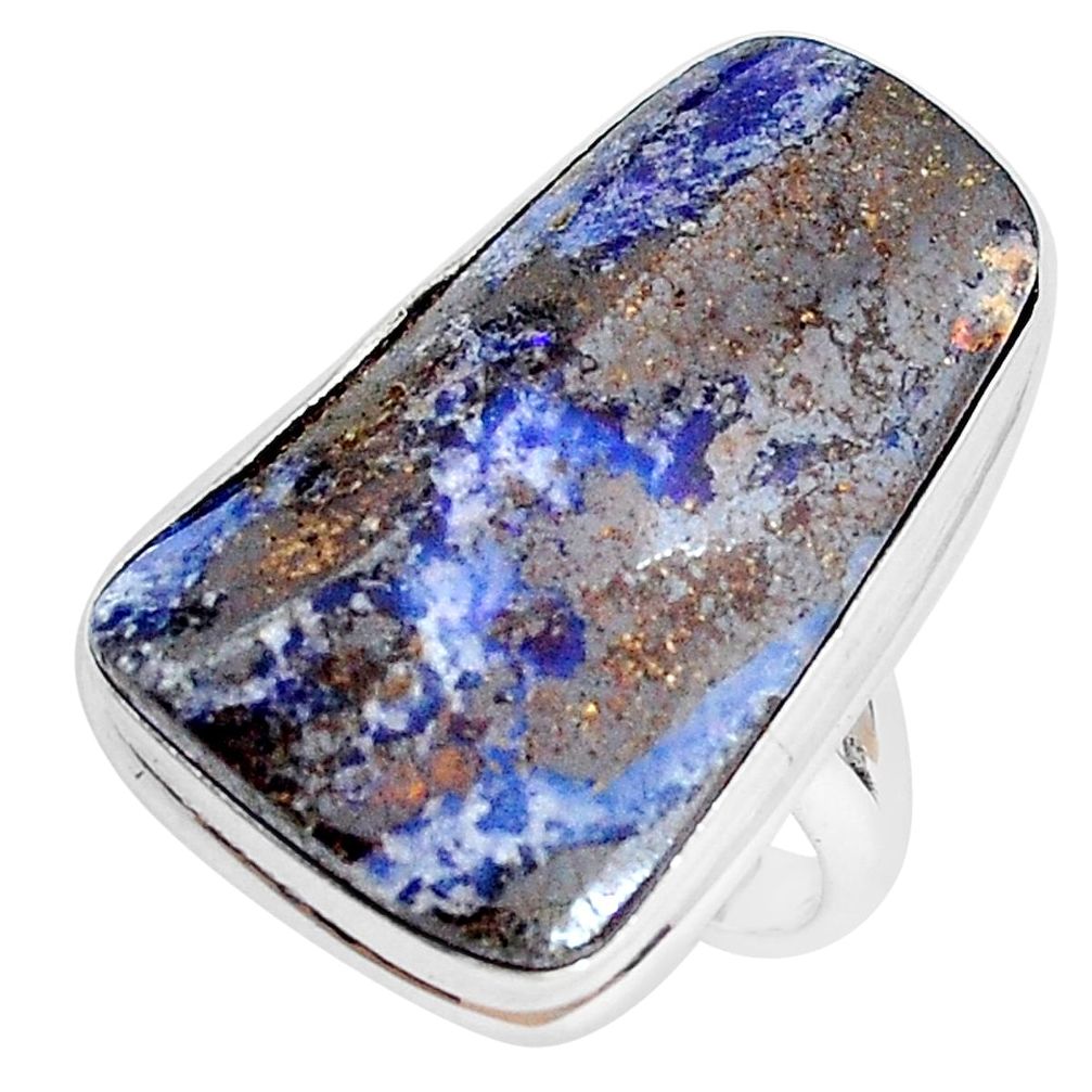19.48cts natural brown boulder opal 925 silver solitaire ring size 7 p28454