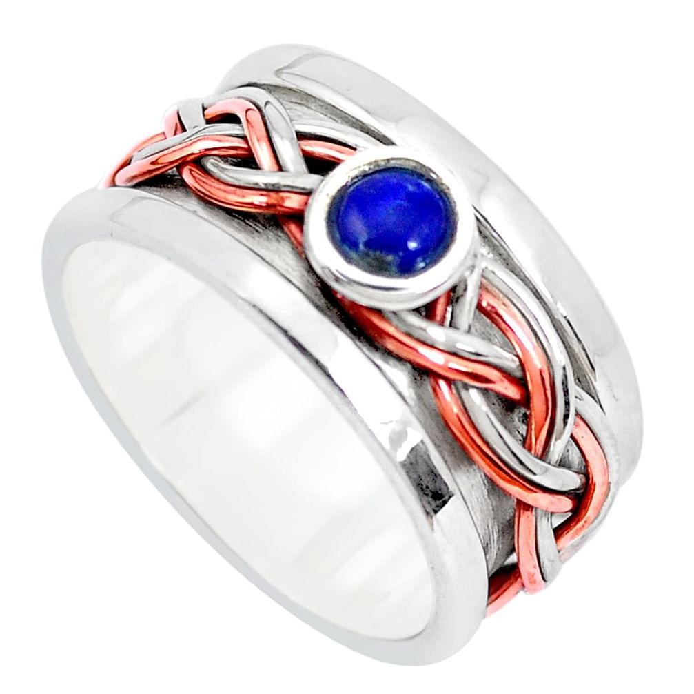 Victorian natural lapis lazuli silver two tone spinner ring size 8.5 p28733