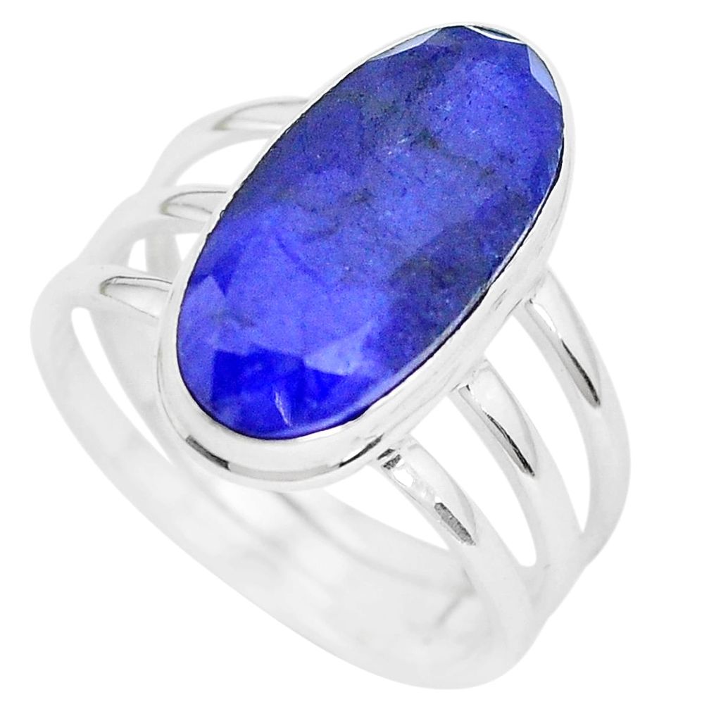 7.07cts natural blue sapphire 925 silver solitaire ring jewelry size 8.5 p28761