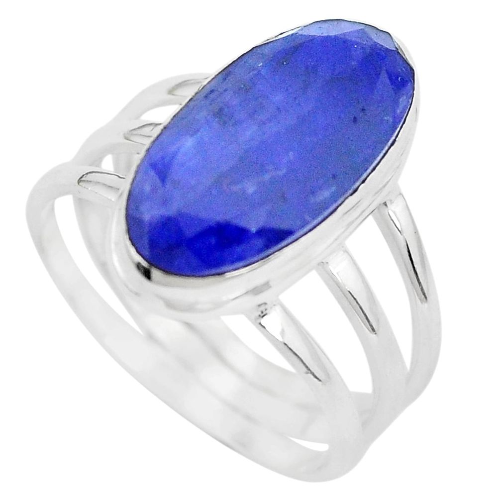 7.11cts natural blue sapphire 925 silver solitaire ring jewelry size 8.5 p28763