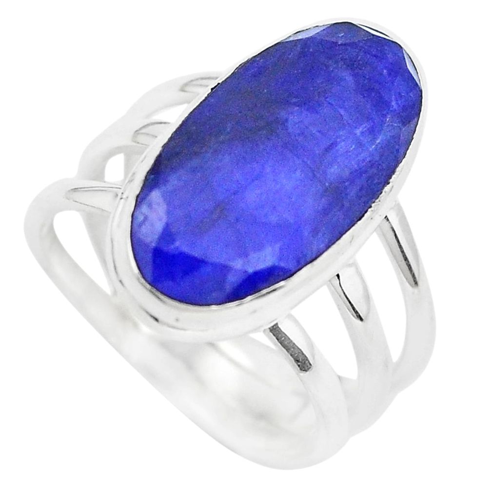 6.84cts natural blue sapphire 925 silver solitaire ring jewelry size 6 p28765