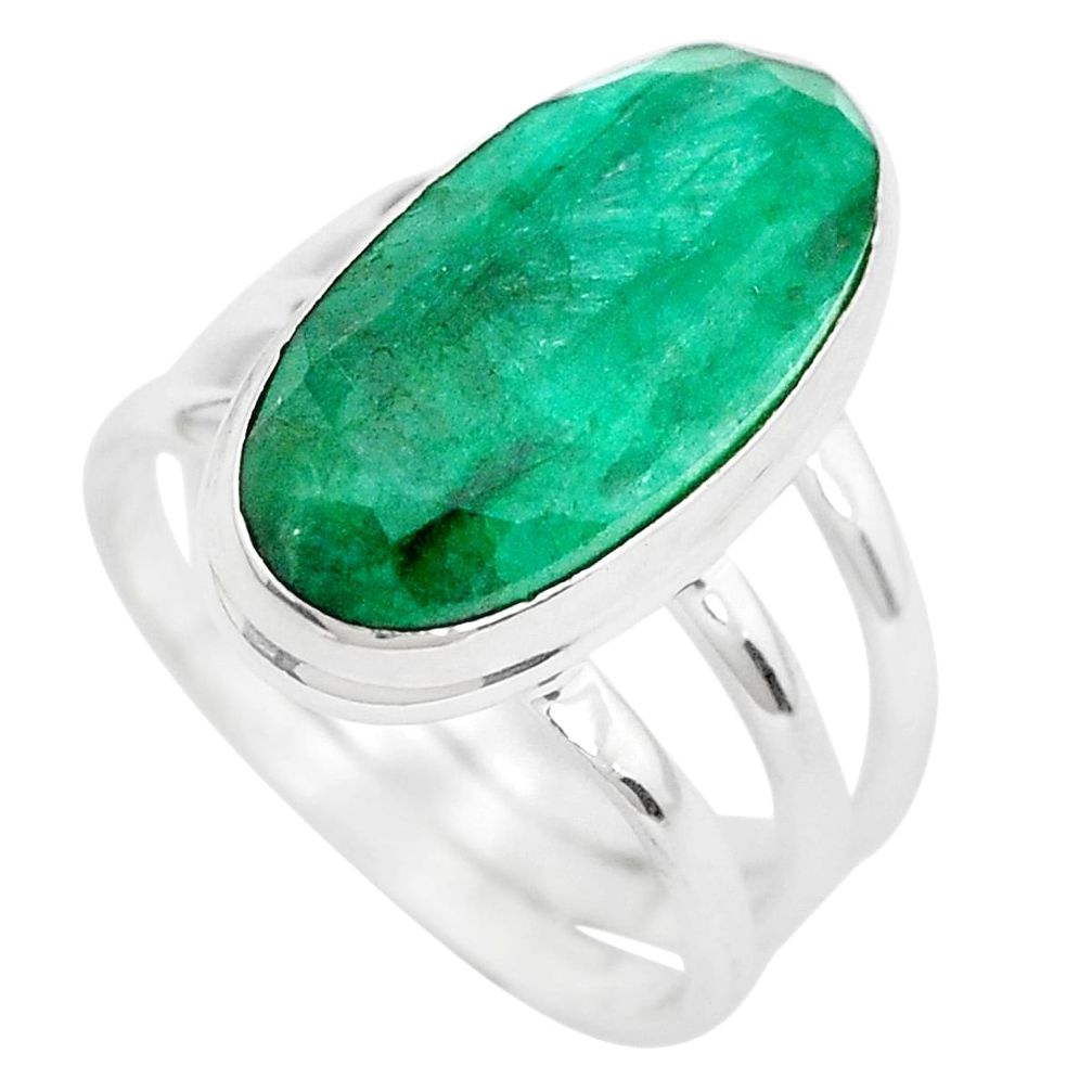 6.84cts natural green emerald 925 silver solitaire ring jewelry size 6 p28768