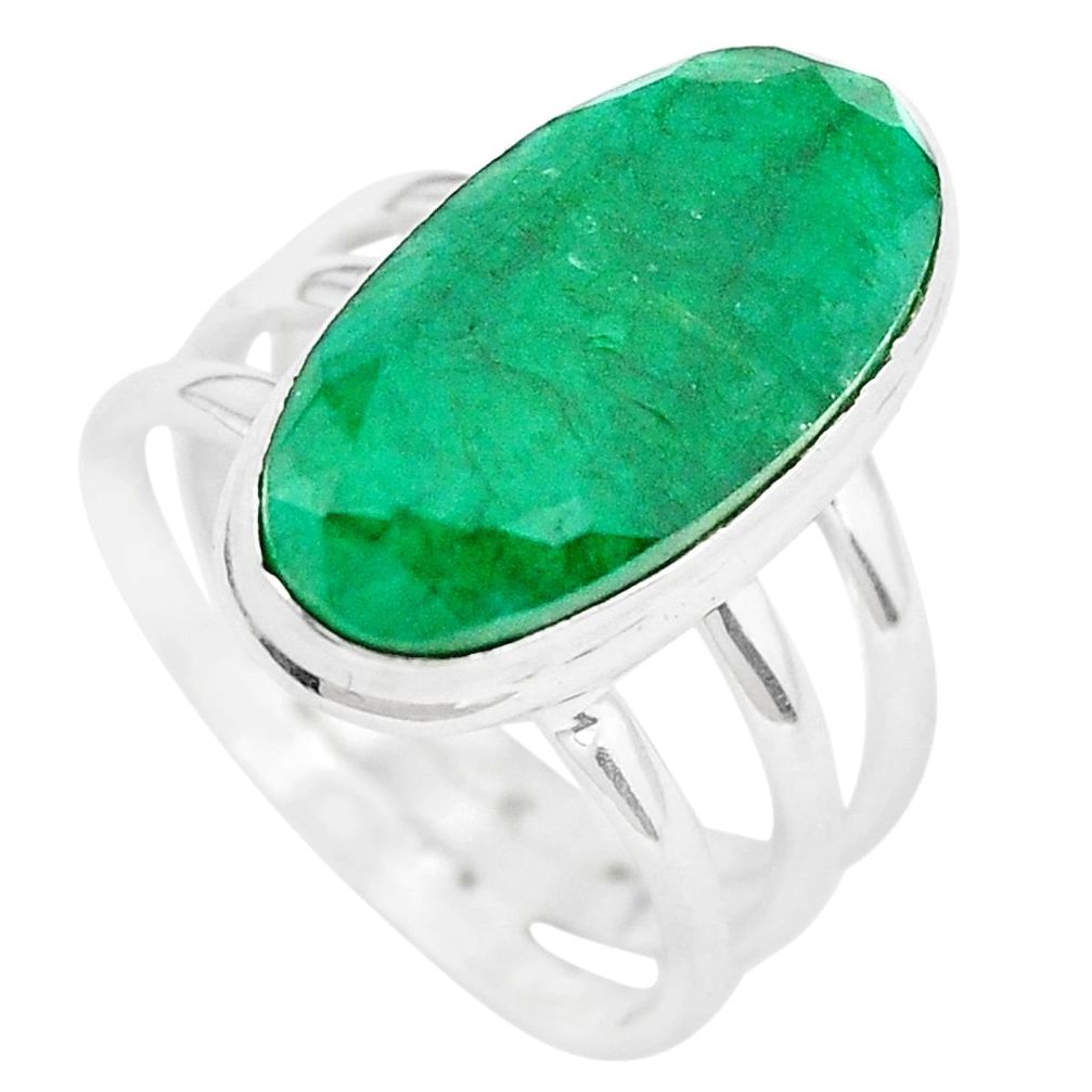 6.84cts natural green emerald 925 silver solitaire ring jewelry size 5.5 p28769