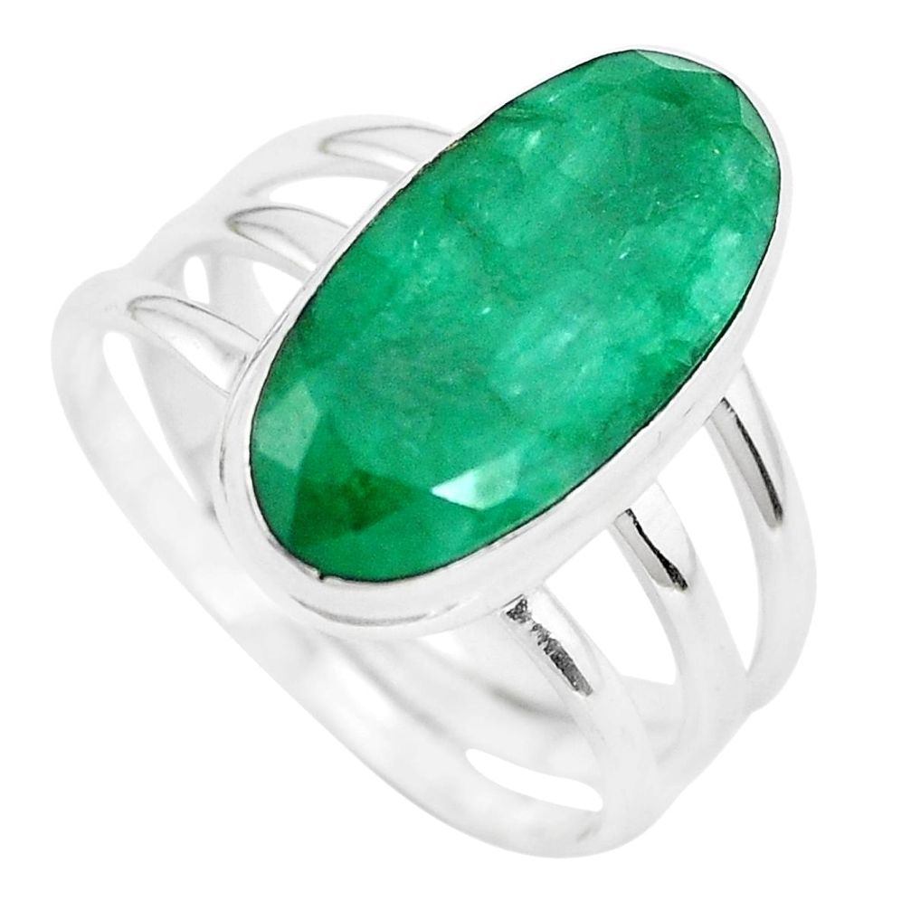 7.40cts natural green emerald 925 silver solitaire ring jewelry size 8.5 p28770