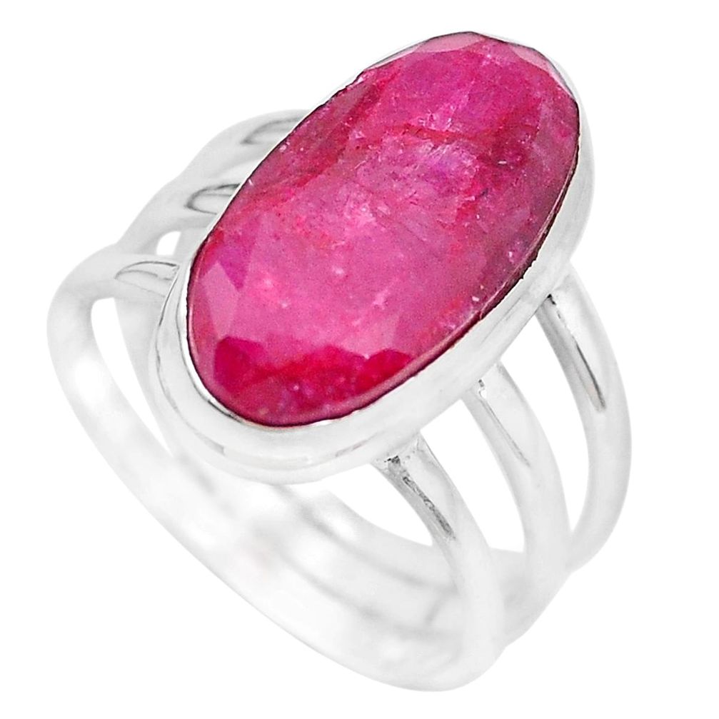 6.30cts natural red ruby 925 sterling silver solitaire ring size 6.5 p28780