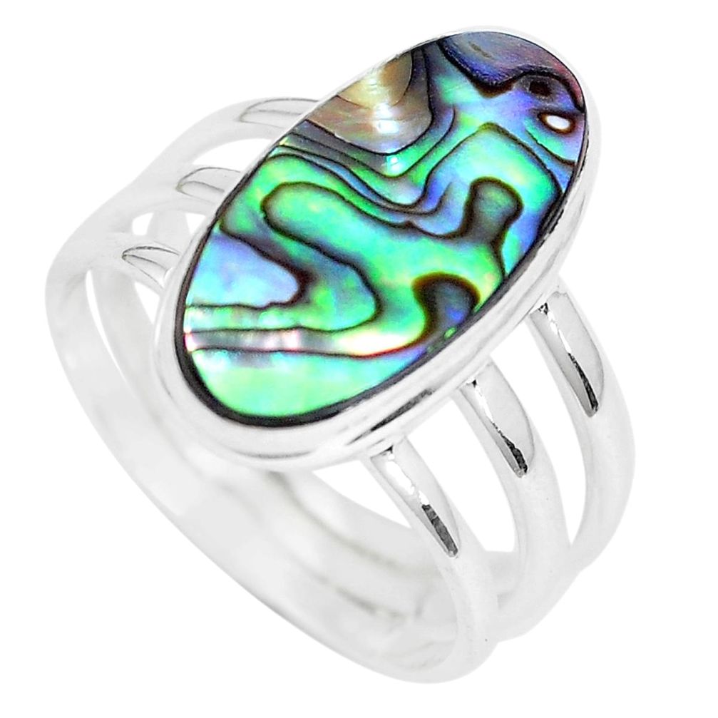 925 silver snatural green abalone paua seashell solitaire ring size 8 p28789