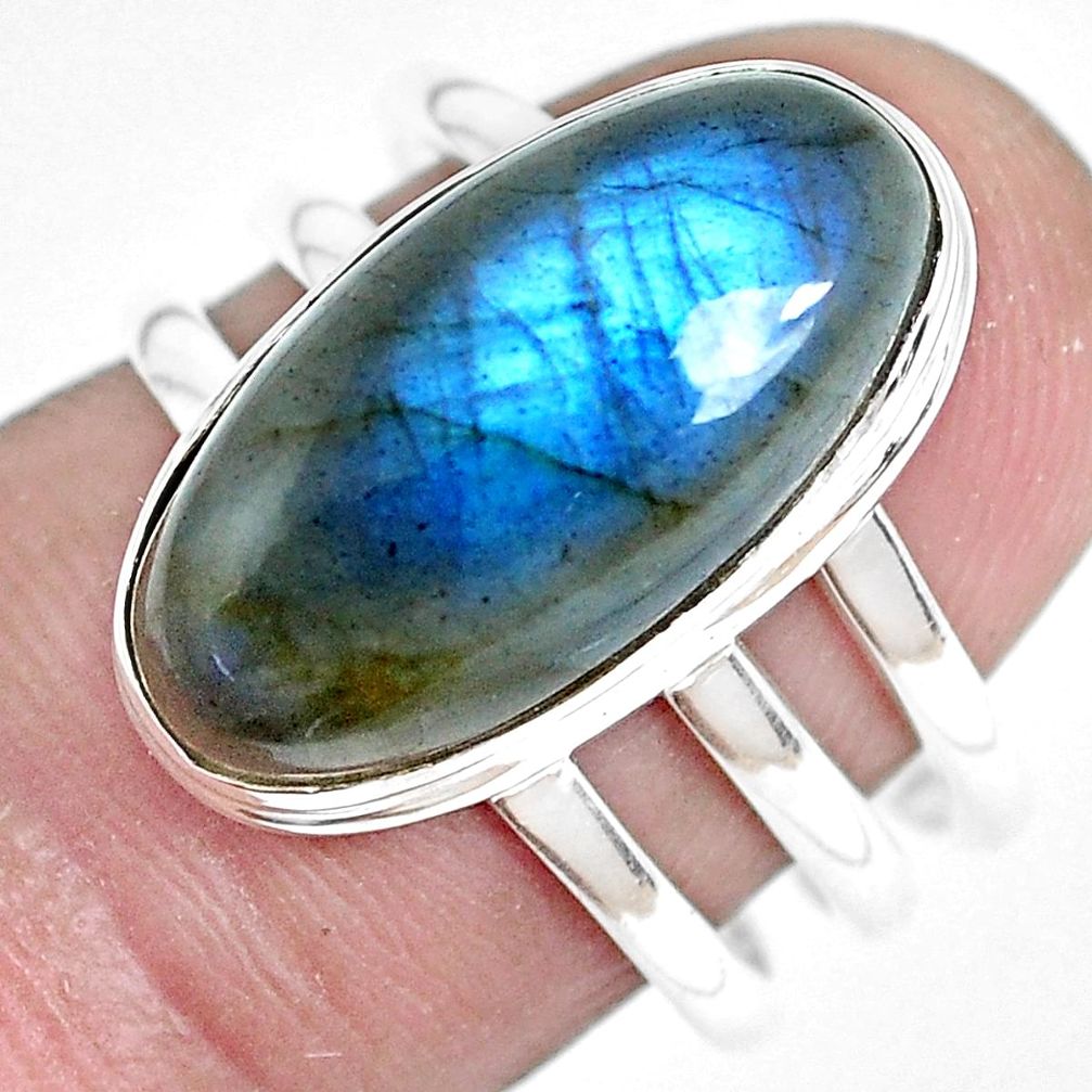 7.11cts natural blue labradorite 925 silver solitaire ring size 7.5 p28797