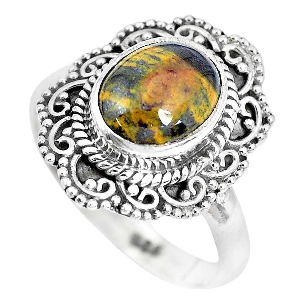 4.17cts natural ocean sea jasper 925 silver solitaire ring jewelry size 8 p28806