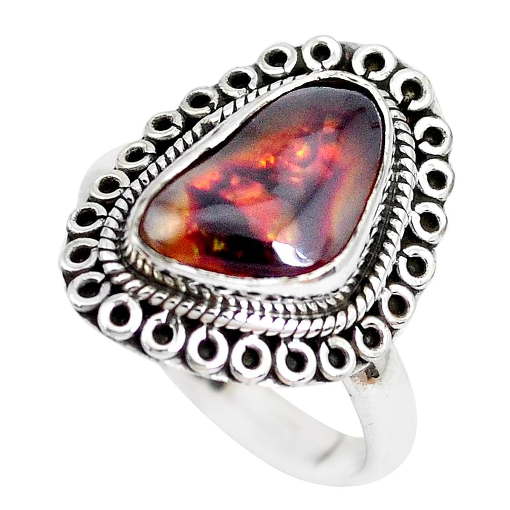 925 silver natural multi color mexican fire agate solitaire ring size 8.5 p28824