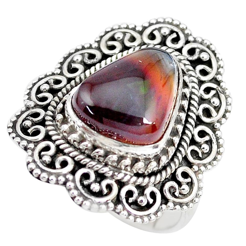 5.63cts natural mexican fire agate 925 silver solitaire ring size 7.5 p28825