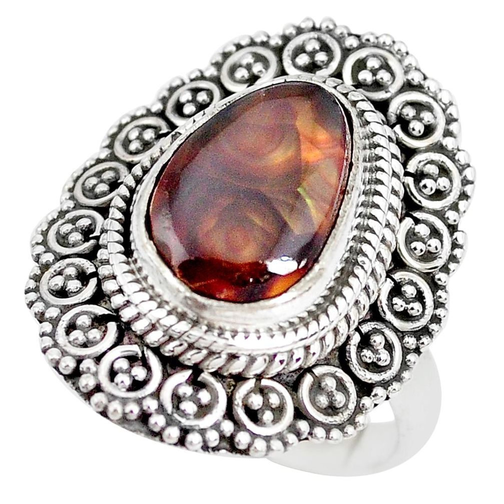 6.02cts natural mexican fire agate 925 silver solitaire ring size 8 p28837