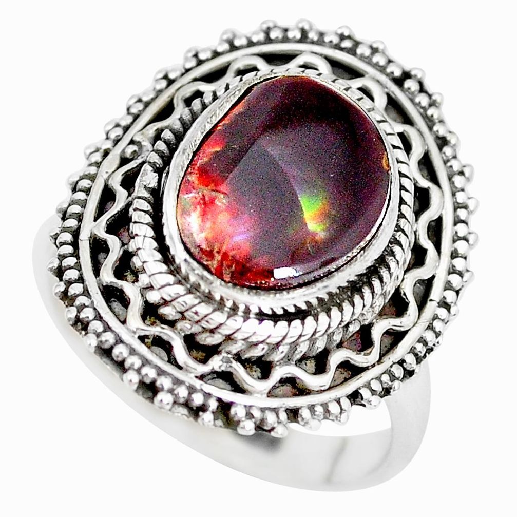 6.29cts natural mexican fire agate 925 silver solitaire ring size 7.5 p28839