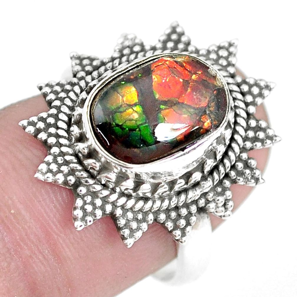 4.92cts natural multi color ammolite 925 silver solitaire ring size 7 p28843
