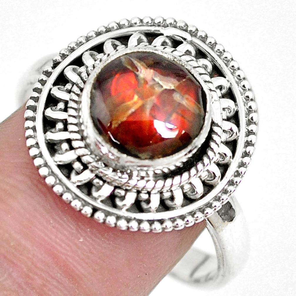 2.93cts natural ammolite (canadian) 925 silver solitaire ring size 8 p28845