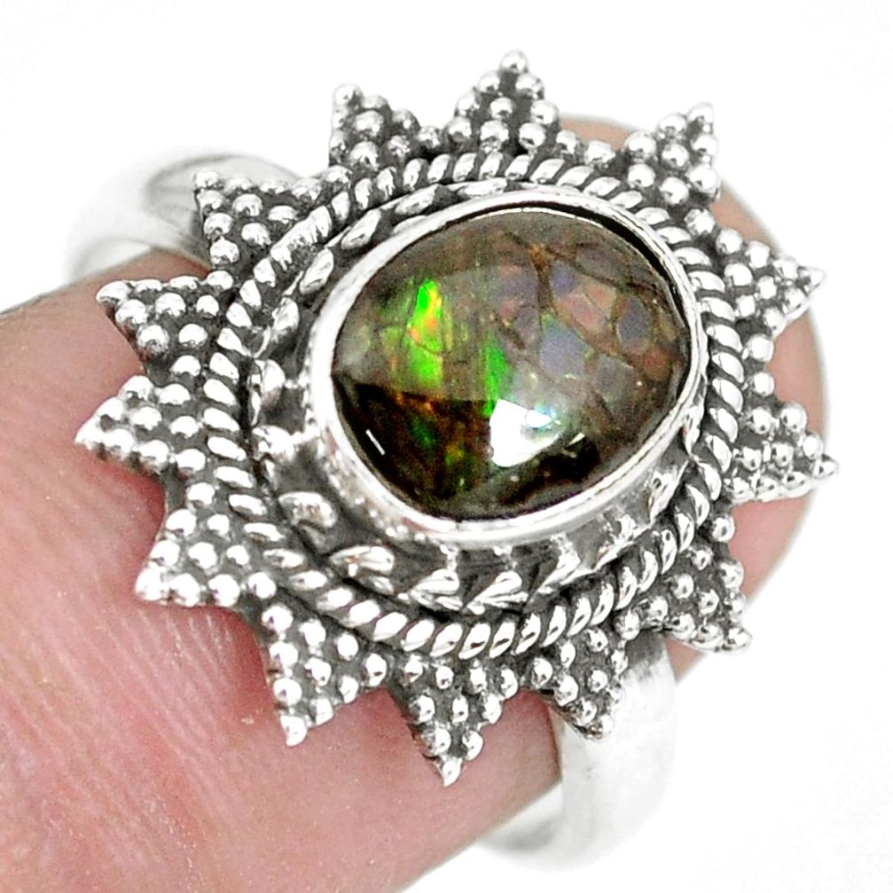 3.42cts natural multi color ammolite 925 silver solitaire ring size 7.5 p28846