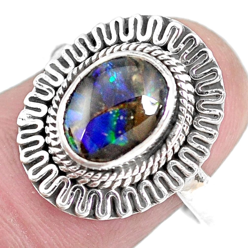 3.62cts natural multi color ammolite 925 silver solitaire ring size 8 p28853