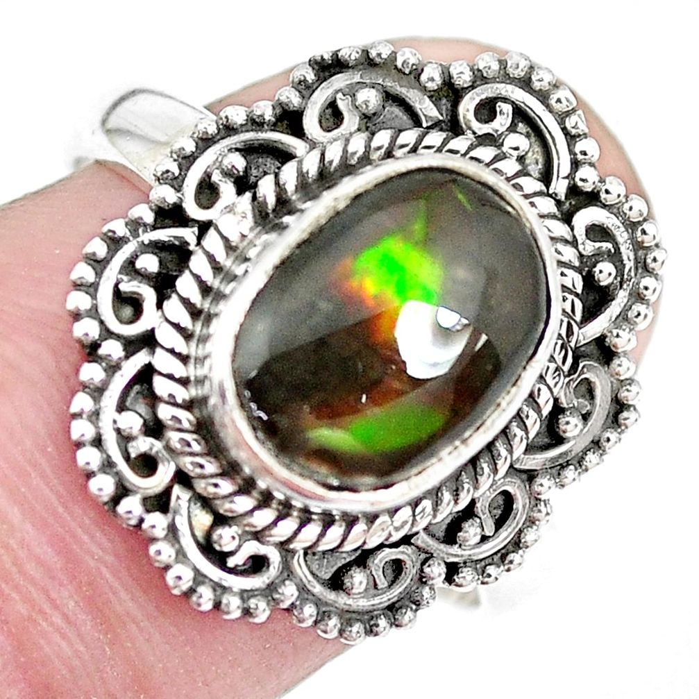 4.29cts natural multi color ammolite 925 silver solitaire ring size 7.5 p28857