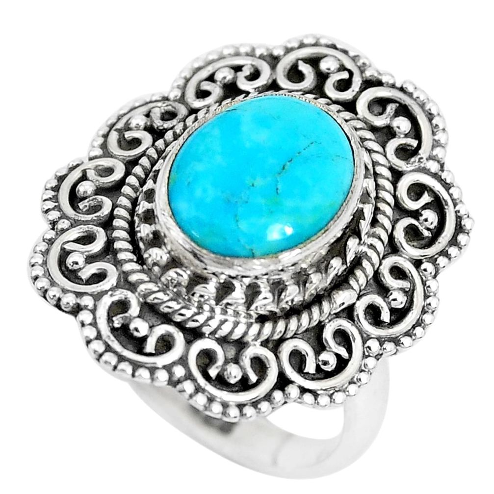 4.21cts natural blue kingman turquoise 925 silver solitaire ring size 7 p28861