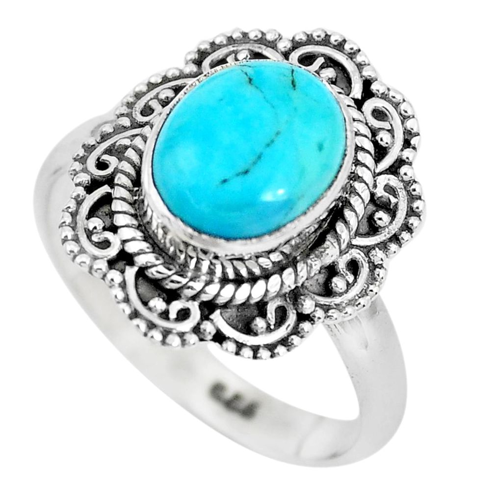 4.16cts natural blue kingman turquoise 925 silver solitaire ring size 8.5 p28872
