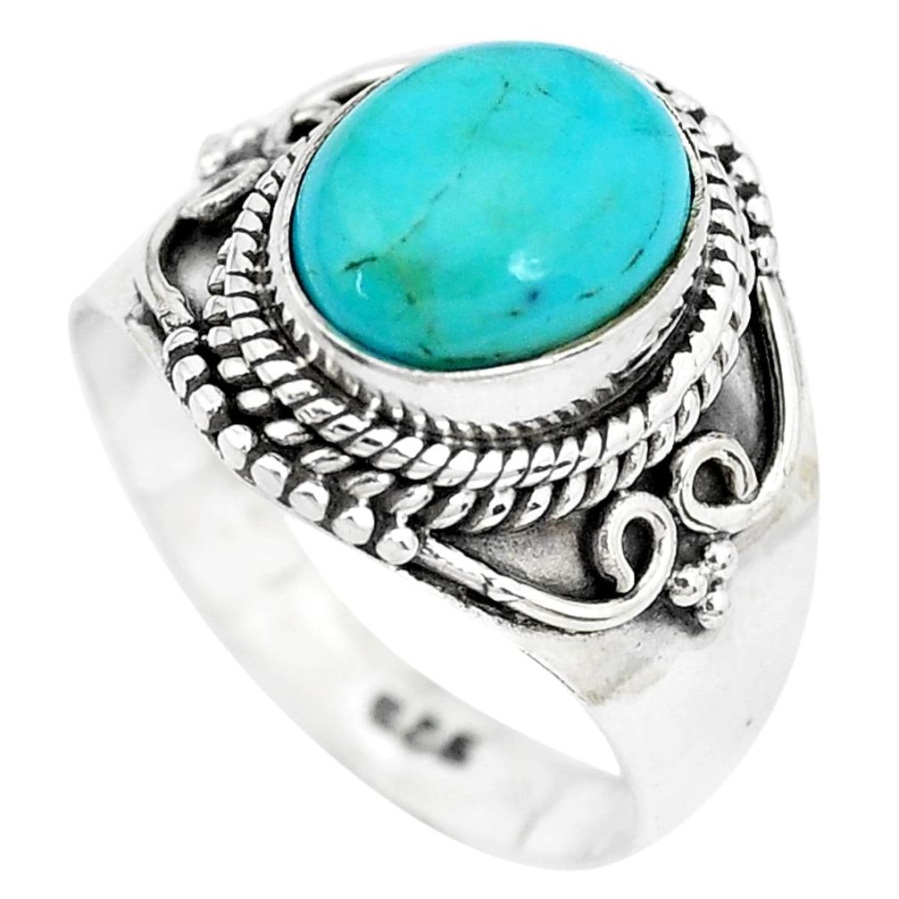 4.38cts natural blue kingman turquoise 925 silver solitaire ring size 7.5 p28873