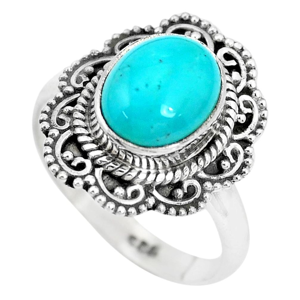 4.52cts natural blue kingman turquoise 925 silver solitaire ring size 7.5 p28875