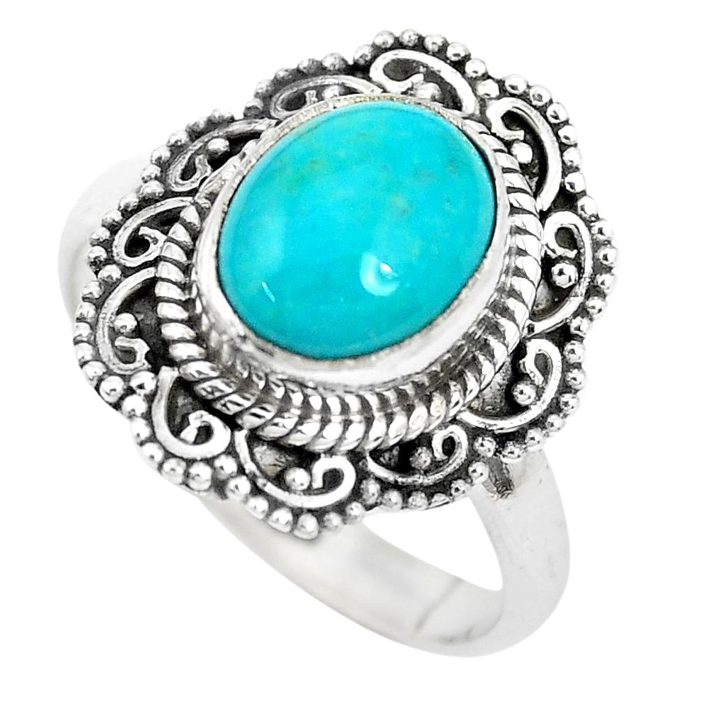 4.17cts natural blue kingman turquoise 925 silver solitaire ring size 8 p28876