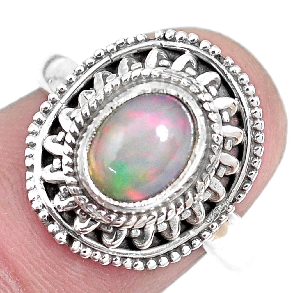 925 silver 2.24cts natural ethiopian opal solitaire ring jewelry size 7.5 p28918