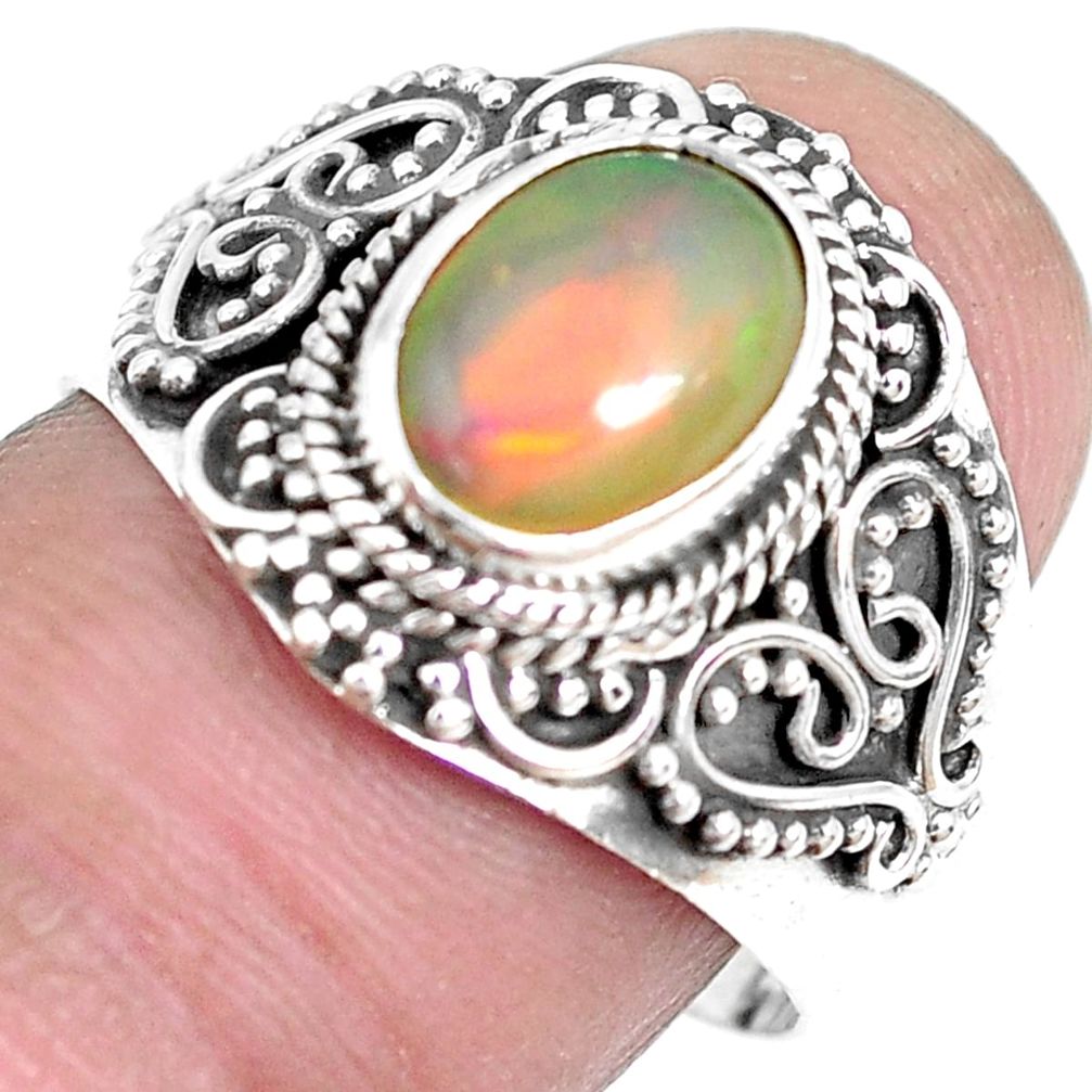 925 silver natural multi color ethiopian opal solitaire ring size 7.5 p28920