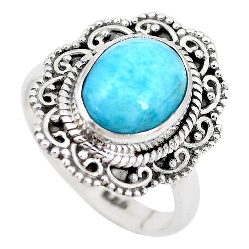 5.13cts natural blue larimar 925 silver solitaire ring jewelry size 7 p28924