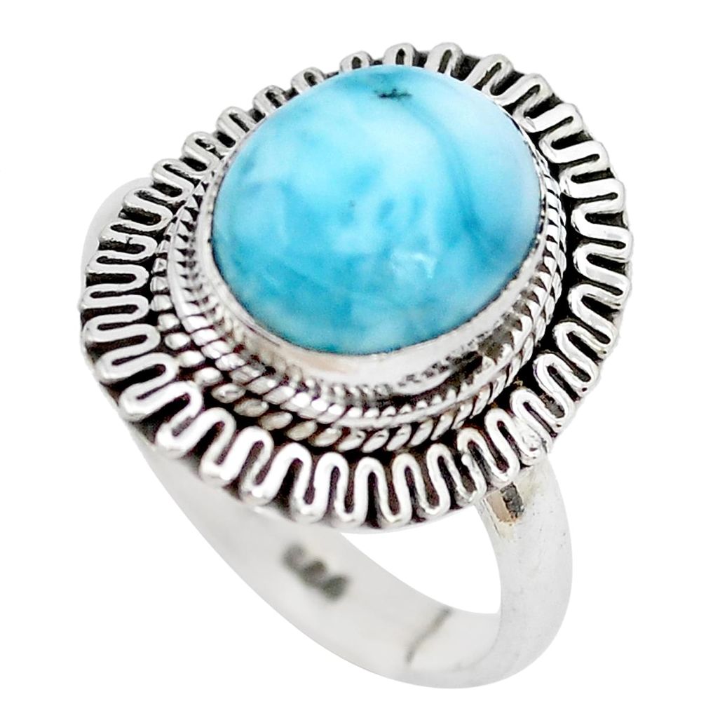 5.41cts natural blue larimar 925 sterling silver solitaire ring size 8.5 p28925