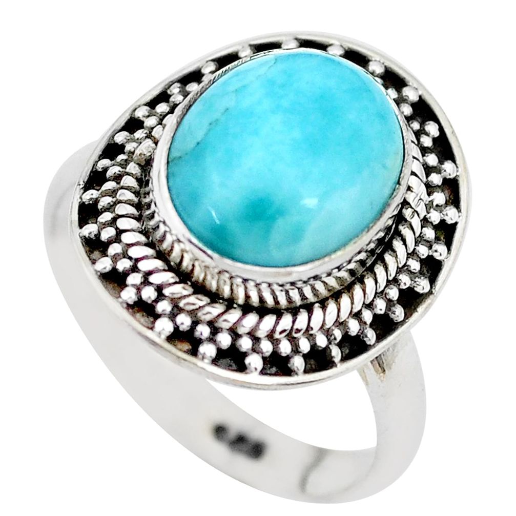 925 sterling silver 5.10cts natural blue larimar solitaire ring size 7 p28926